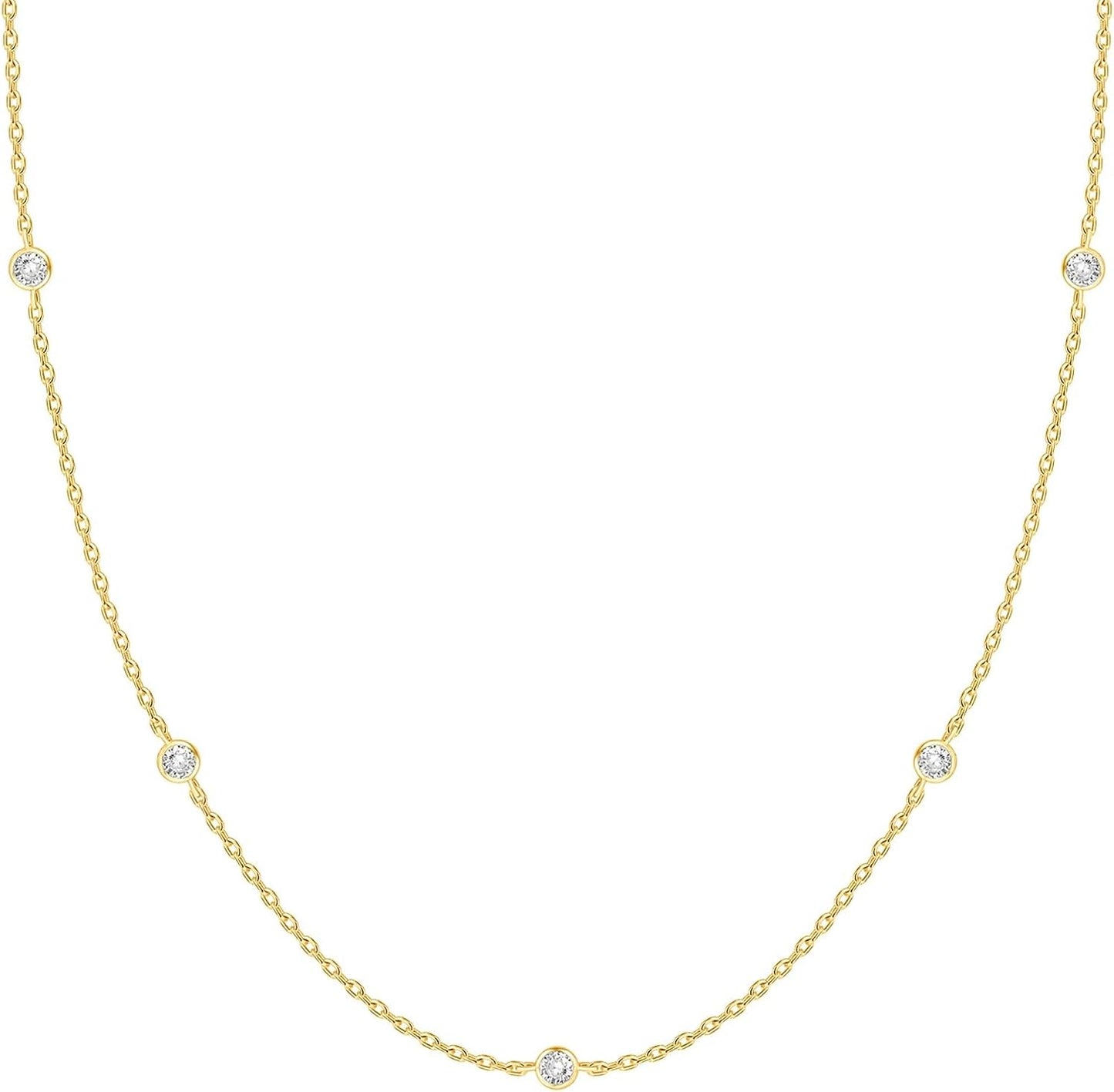 PAVOI 14K Gold Plated Station Necklace - Simulated Diamond Layering Ne
