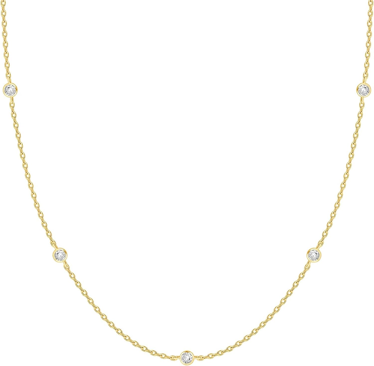 PAVOI 14K Gold Plated Station Necklace - Simulated Diamond Layering Ne