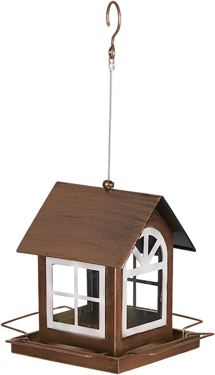 Metal Bird Feeder, Heavy Duty Feeding Station, House Shape Hangable Weatherproof Outdoor Bird Feeder for Backyard Garden Balcony Patio Decor Providing Safe and Durable Feeding for Wild Birds