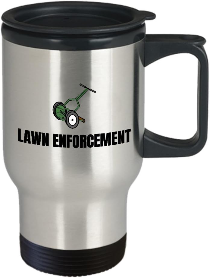 Lawn Care, Gardening Gift - Funny Suburban Garden Travel Mug - Lawn Enforcement