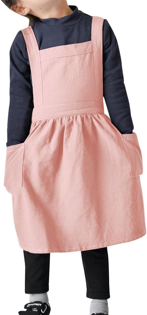 OBEEII Kids Aprons for Cooking Cotton Linen Children Baking Kitchen Ga