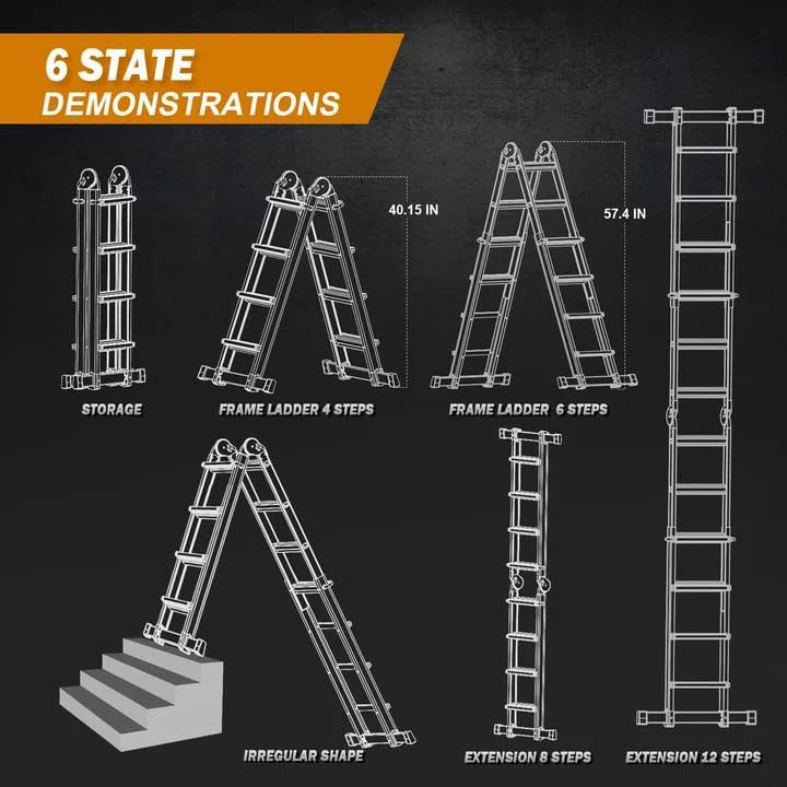 Soctone Ladder, A Frame Extension Ladder, Multi Position with Stabiliz