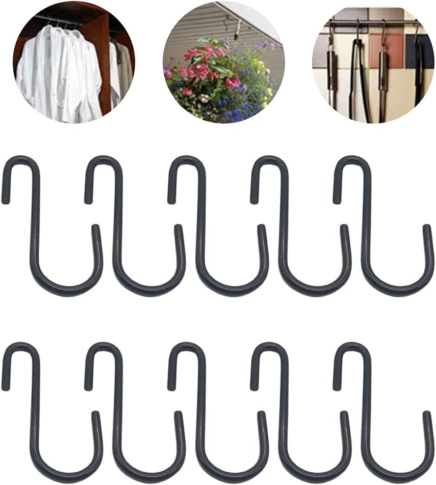 10Pcs/Set Black Coating S Shaped Hooks Home Storage Utility Metal Hang