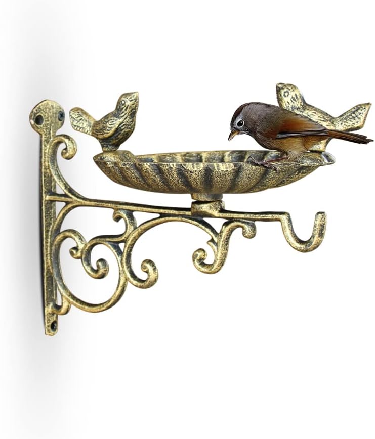 Cast Iron Wall Bird Feeder,Gold Wild Life Birds Bath for Outdoors,Pati