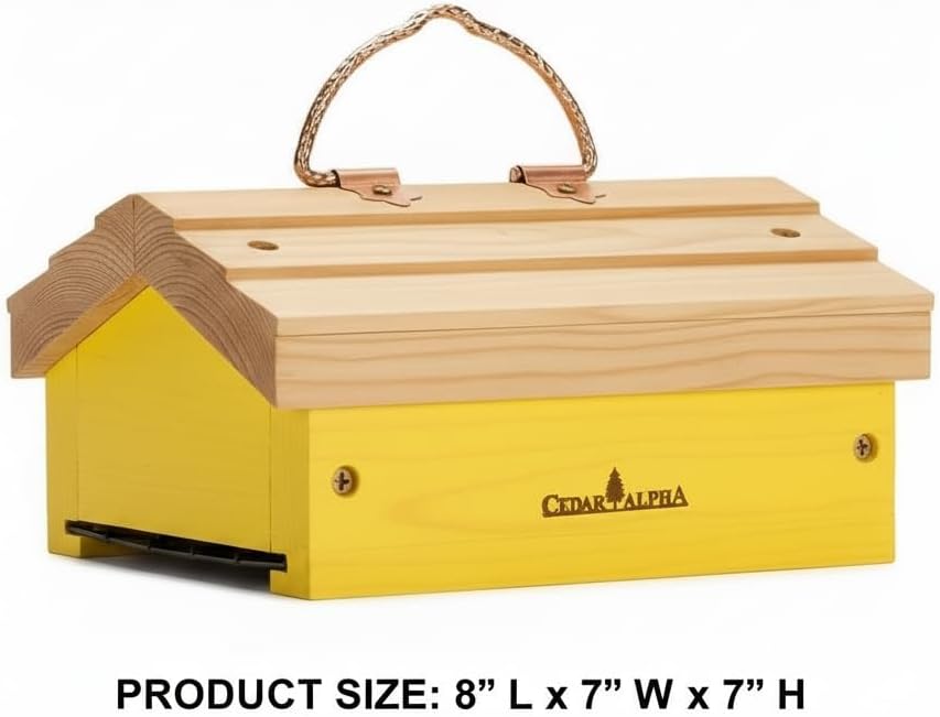Upside Down Suet Feeder + Large Tree Hanger - Wild Bird Feeder with Rainproof Roof for Attracting Woodpeckers Nuthatches - Copper Hanger Alaskan Old Growth Red Cedar - Squirrel Proof Feeder (Y)