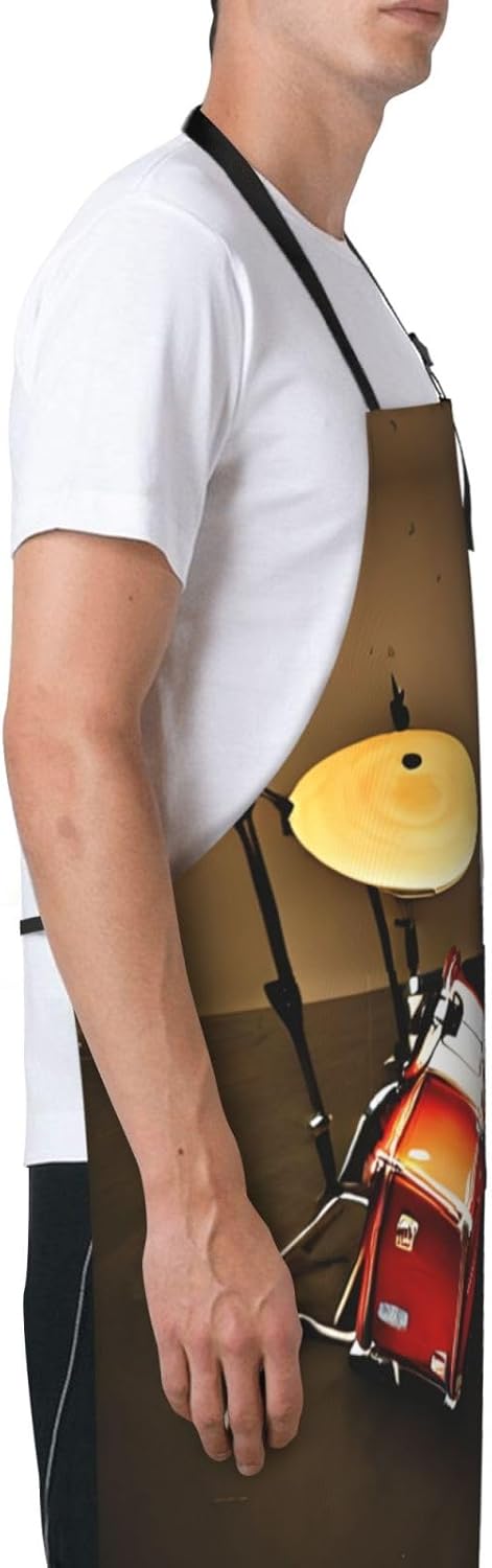 Drum Set-standard Print Laundry apron 28x33 In Waterproof Kitchen Apron with Pockets for Cooking Baking