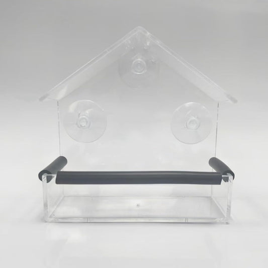 Window Bird Feeder with Strong Suction Cups & Fixed Seed Tray, Transparent Acrylic Birdfeeder for Outdoor (Balcony/Patio), for Wild & Pet Bird Watching Lovers (Small House)