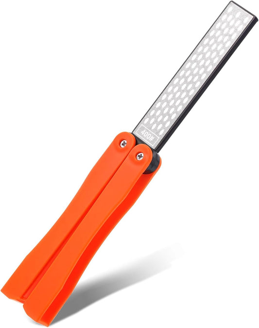 Double Sides Knife Sharpener Tool 400/600 Grits Diamond Sharpening Stone Tool Portable Handheld Pocket Sharpener for Kitchen Outdoor Garden (Fine/Coarse Grinding)