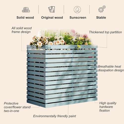 Solid Wood Air Conditioning Flower Stand, Plant Display Rack, Air Conditioner Fence Screen, Wooden Air Conditioner Cover, Decorative Air Conditioner Fence (Col