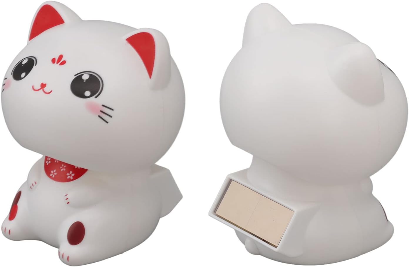 Cat Sculpture, Solar Light Induction Lucky Cat Statue Plastic Nodding Cute Ornament Decoration for Restaurants Car Dashboard (with Large Eyes)