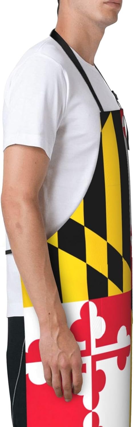 Flag of Maryland Print 28x33 In Adult Kitchen Apron with Pockets Versatile Chef Smock for Cooking Baking