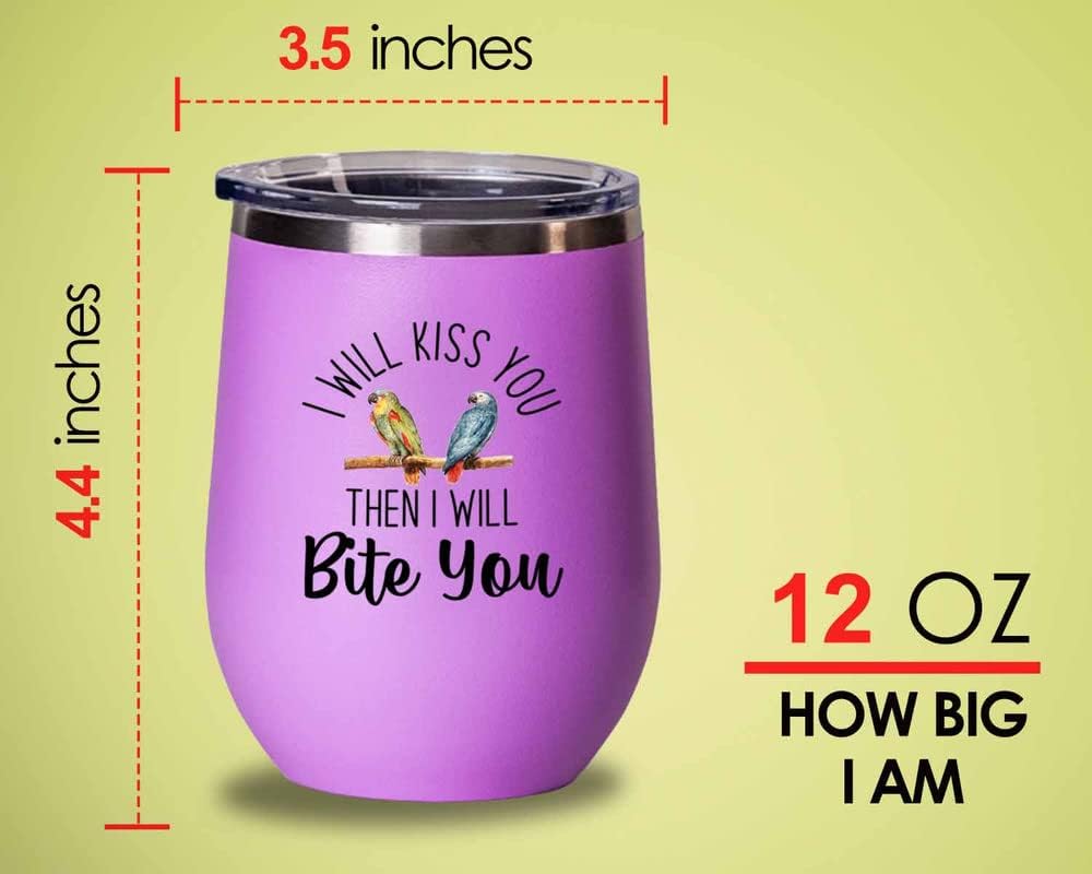Bird Lover Pink Edition Wine Tumbler 12oz - Kiss then bite you - Hummingbird Nest Cage Parrot Dad Gardening Outdoor Birdwatcher Feeder