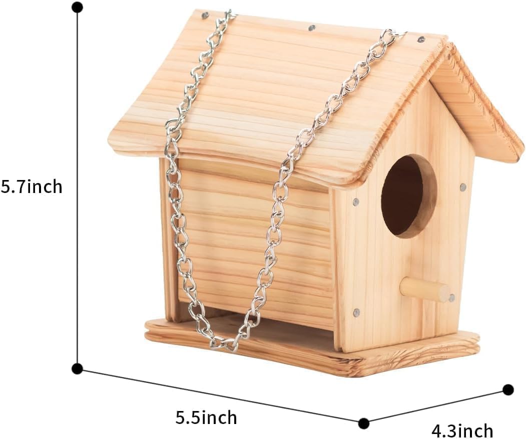 2pc DIY Birdhouse Kit, Cedar Wood Bird House Kits Bulk for Adults, Art Craft Outdoor Birdhouse, Solid Wood Weather Proof Material Painting Kit, Chain for Tree Hanging