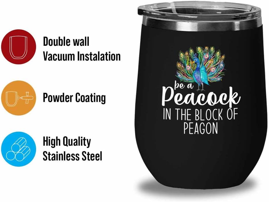 Bird Lover Black Edition Wine Tumbler 12oz - Peacock block pgeons - Hummingbird Nest Cage Parrot Dad Gardening Outdoor Birdwatcher Feeder