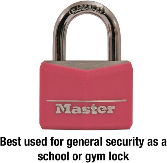 Master Lock Pink Covered Aluminum Keyed Padlock with Steel Shackle, Lock for Gym or School Locker with 1-9/16 Inch Lock Body, 146D