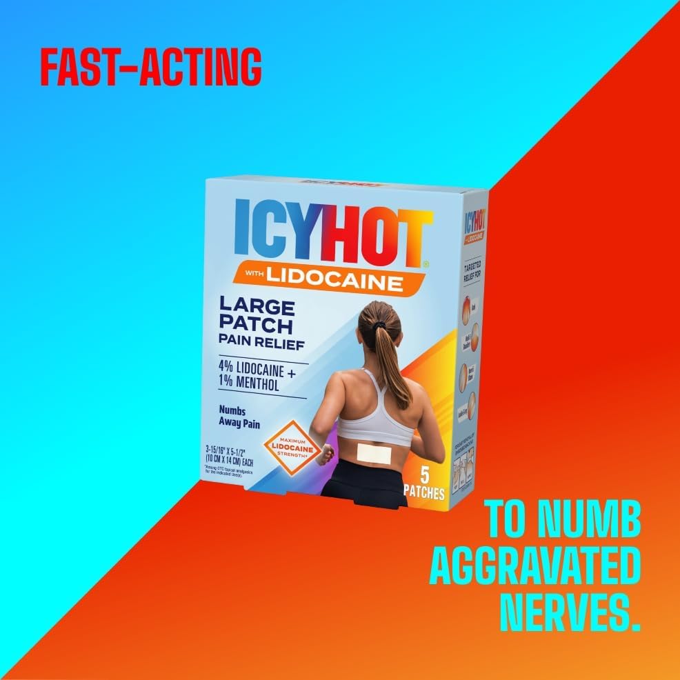 Icy Hot Max Strength Lidocaine Pain Relief Patch (5 Count) Penetrates 