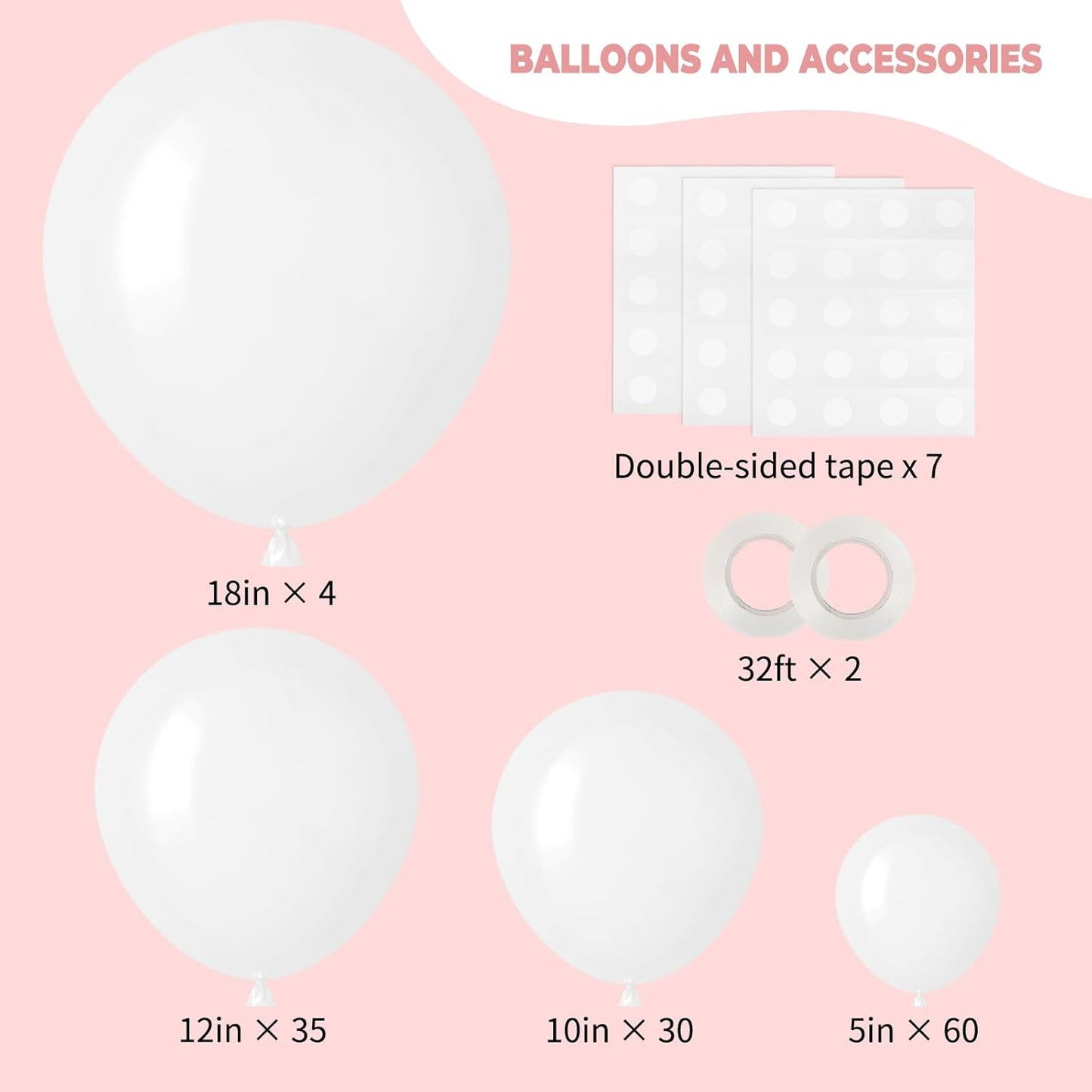 RUBFAC 129pcs White Balloons Different Sizes 18 12 10 5 Inch for Garland Arch, Latex Balloon for Engagement Wedding Anniversary Birthday Party Baby Shower Decoration