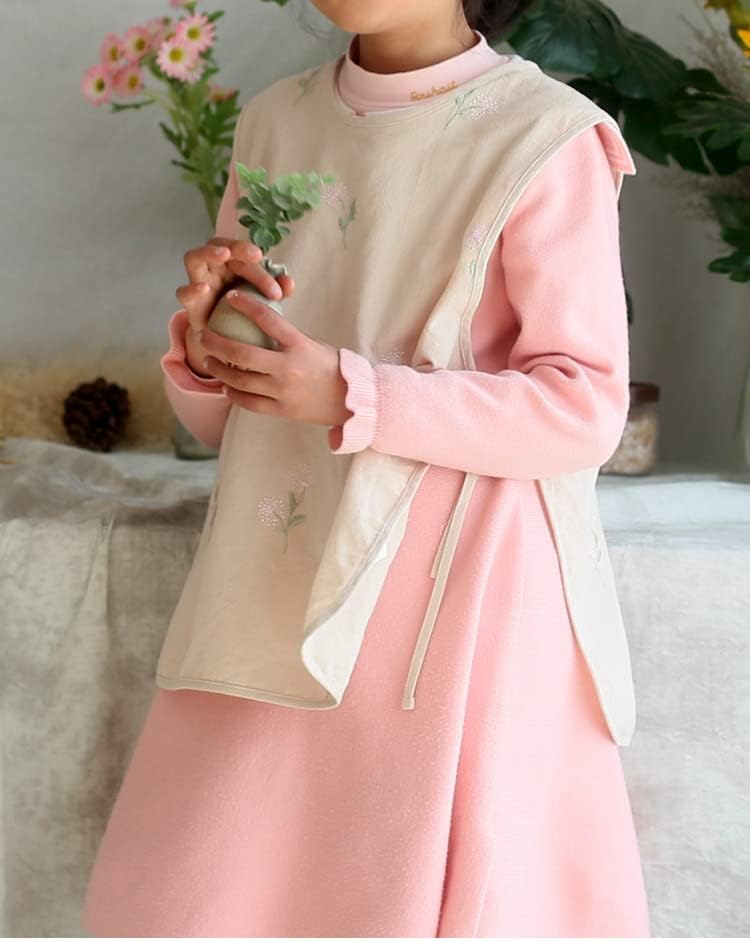 Cotton Cobbler Apron with Pocket for Parent and Child, Embroidered Flo