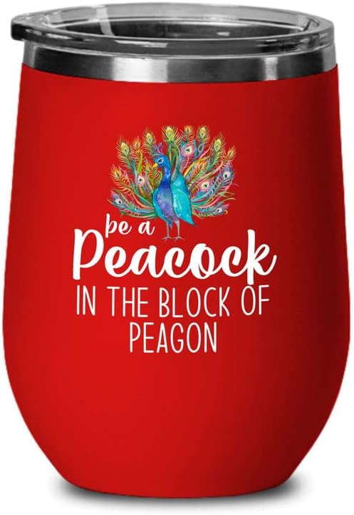 Bird Lover Red Edition Wine Tumbler 12oz - Peacock block pgeons - Humm