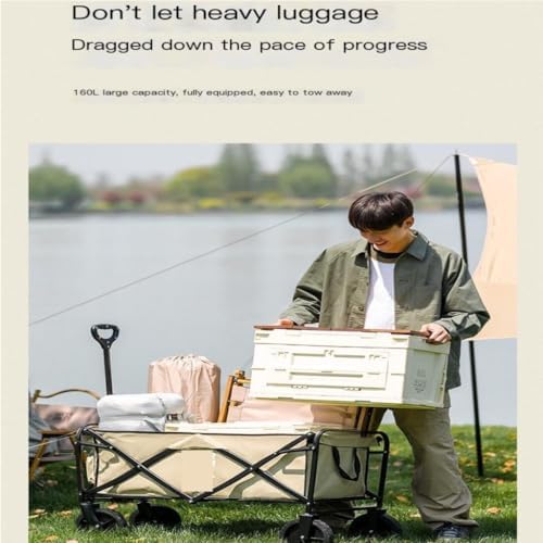 Portable Camping Cart,Outdoor Folding Beach Trolley Cart for Campervan Camping Portable Picnic Equipment Tool Cart with Black Finish