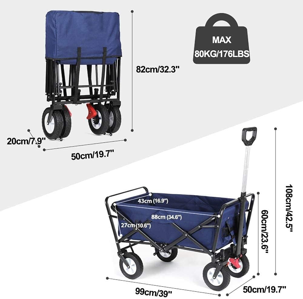 Trolleys, Folding Trolley Outdoor Multi-Function Wagon, Canvas Fabric, Adjustable Handle and 8In Rubber Wheels, Heavy-Duty Garden Transporter for Camping, Groceries, Shop