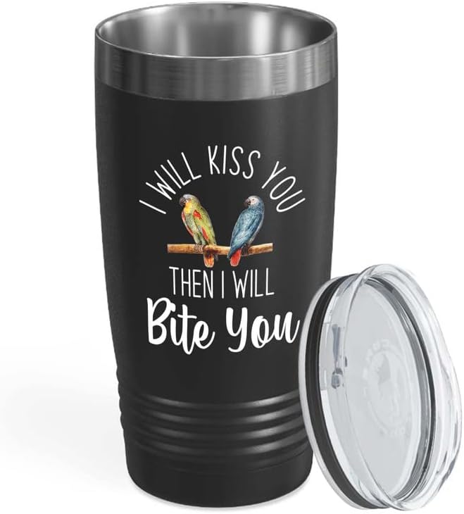 Bird Lover Black Edition Viking Tumbler 20oz - Kiss Then bite You - Hummingbird Nest Cage Parrot Dad Gardening Outdoor Birdwatcher Feeder