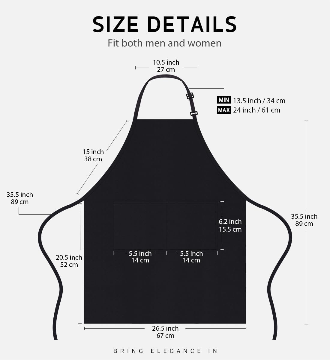 Syntus Adjustable Bib Apron with 2 Pockets Cooking Kitchen Aprons for 