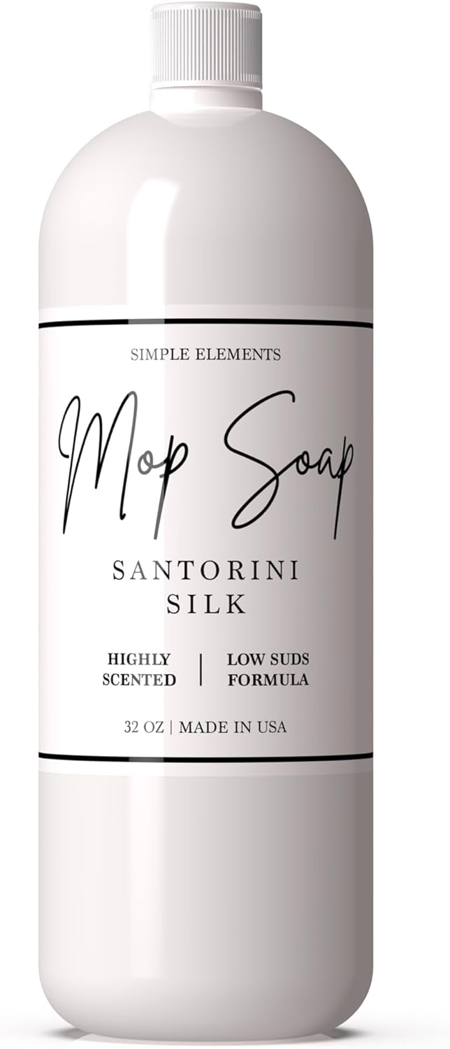 Mop Soap Highly Scented Fragrance, Long Lasting Luxury Floor Cleaner for Hardwood, Tile, Laminate & Stone, Low Suds No Residue Formula, All Mop Types, Made in USA, 32oz Santorini Silk Fragrance