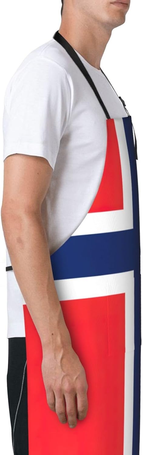 Norwegian flag print Waterproof apron with pocket adjustable cooking a