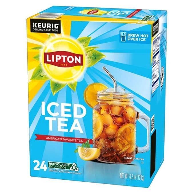 Lipton Unsweetened Black Iced Tea K-Cups 24-Pack for Keurig Coffee Makers - Rainforest Alliance Certified Tea Pods with Smooth Crisp Flavor, Brew Hot over Ice for Refreshing Beverage