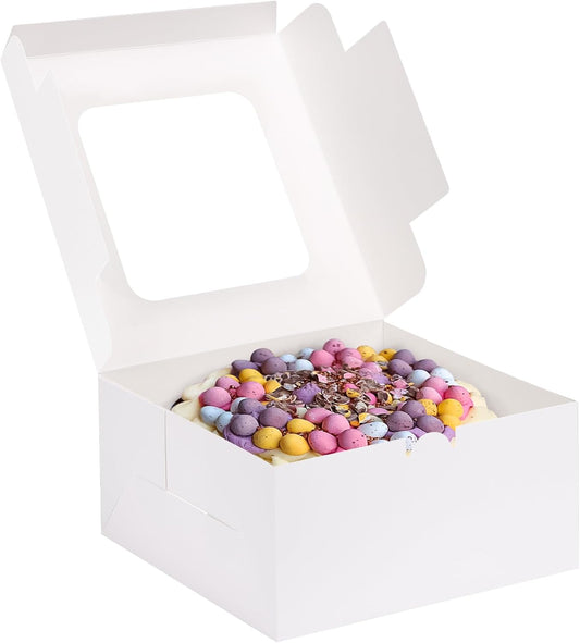 Moretoes 24pcs Cake Boxes, 10x10x5 Inches White Square Bakery Boxes wi
