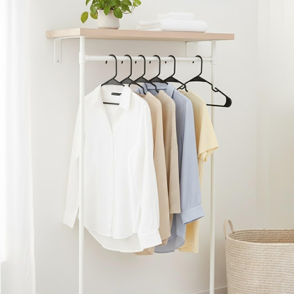 Utopia Home Plastic Hangers 50 Pack, Space-Saving Clothes Hangers with Non-Slip Shoulder Grooves for Strappy Clothes, Ideal for Home Closet Organization and Warddrobe Solutions (Black)