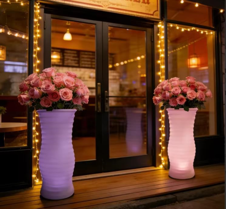 20-inch Cordless LED Lighted Vase w/Remote, Rechargeable LED Vase Nigh