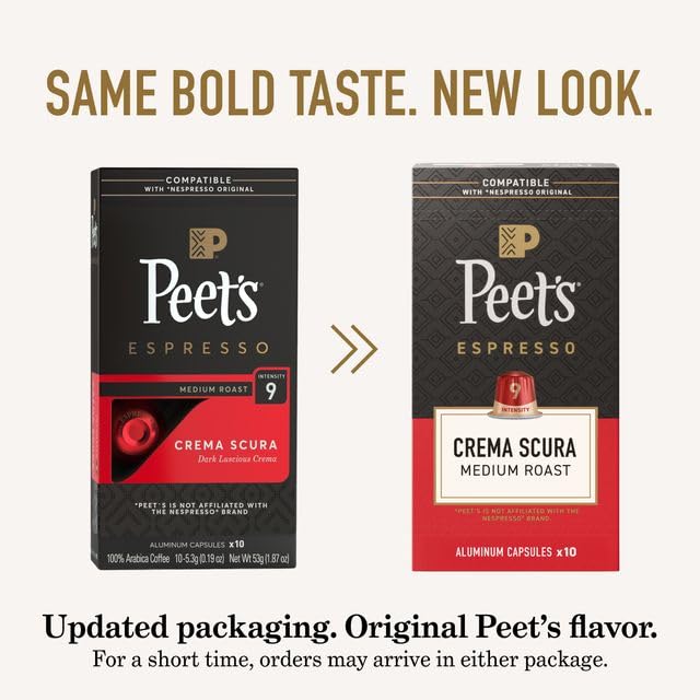 Peet's Coffee, Medium Roast Espresso Capsules, Compatible with Nespresso Original Machine, 100% Arabica Coffee - Crema Scura Intensity 9, 50 Count (5 Boxes of 10 Espresso Capsules)