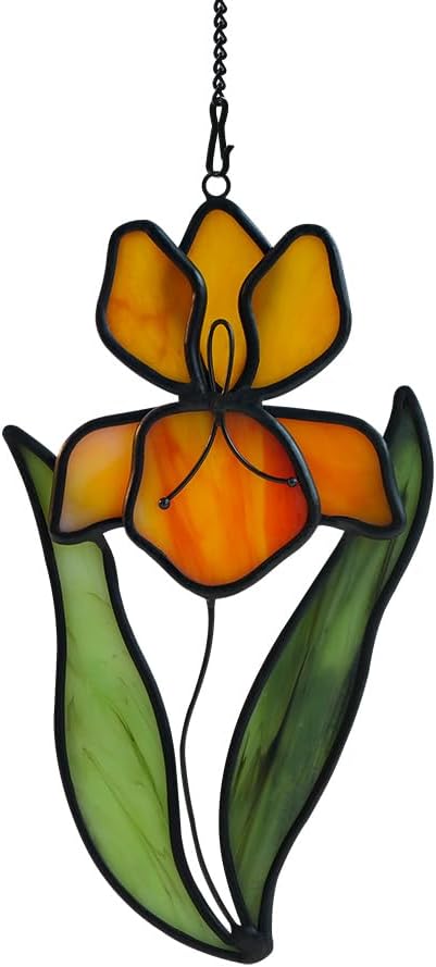 BOXCASA Iris Flower Stained Glass Suncatcher,Flower Stained Glass Window Hangings,Flowers Gifts for Women Mom Teacher,Celebration Gifts,Christmas Wedding Birthday Gift