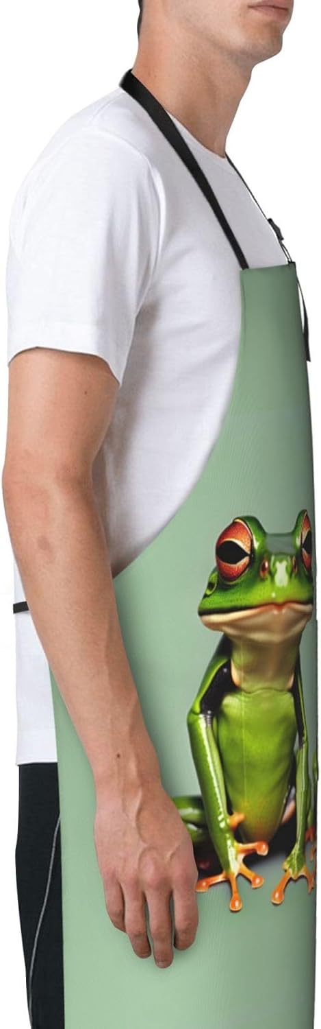 Funny Green Frogs 1 print Waterproof chef's apron with pocket apron for kitchen cooking baking barbecue and gardening