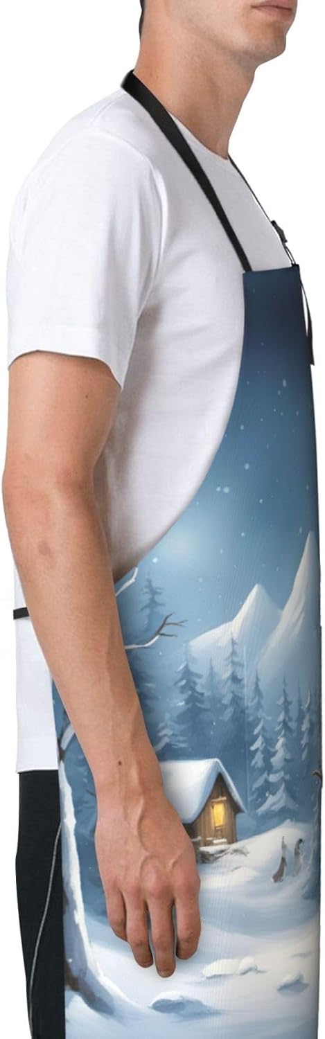 Winter Snowman print Waterproof apron with pocket adjustable cooking apron for adult kitchen bibs to bake