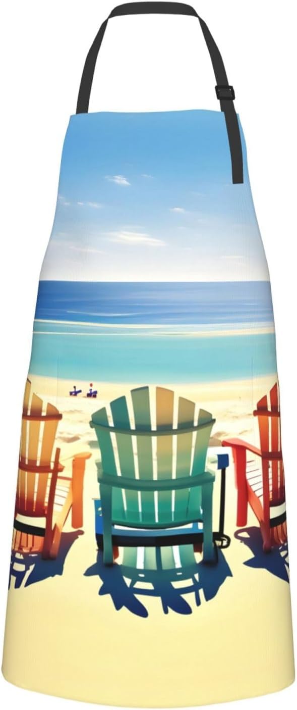 beach scene with chairs Print Laundry apron 28x33 In Waterproof Kitche