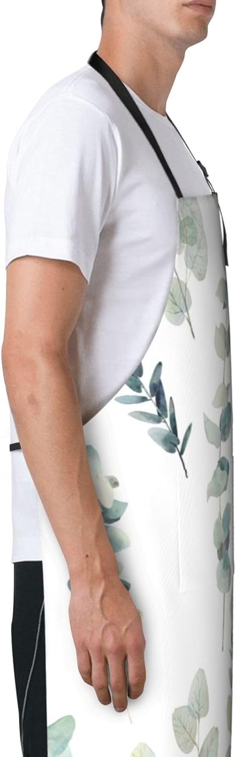 Eucalyptus Leaves print Waterproof apron with pocket adjustable cooking apron for adult kitchen bibs to bake