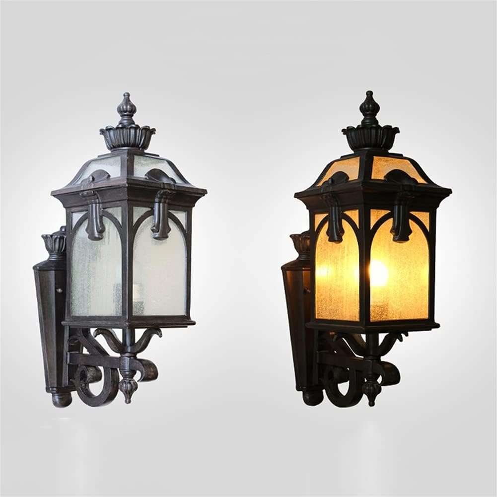 Garden Antique Outdoor Wall Sconces Die-cast Aluminum Waterproof Bracket Lamp with Seed Glass Shade Lantern Lights Mount Lighting 49cm for Villa Decor