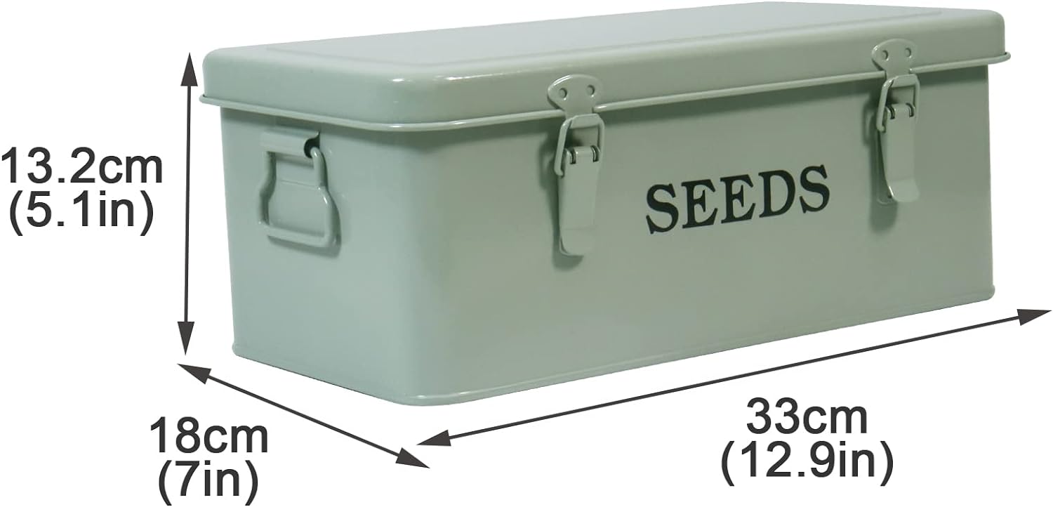 Seed Storage Box Metal Container Organizer, 4-Compartment Garden Seed 