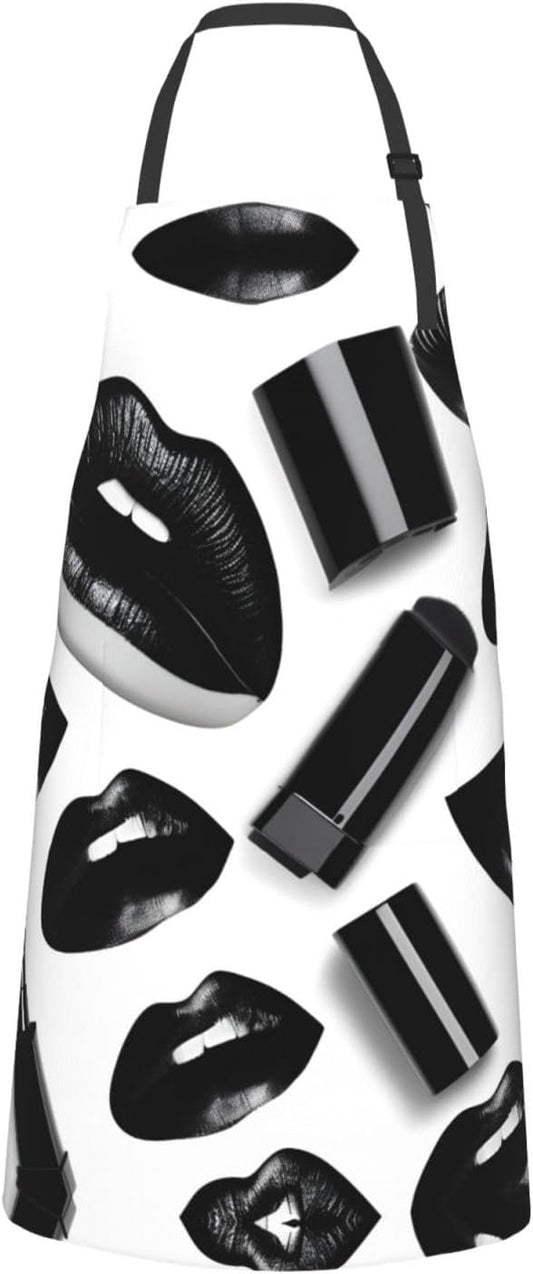 Cool Black Lipstick Lips print Waterproof chef's apron with pocket apron for kitchen cooking baking barbecue and gardening