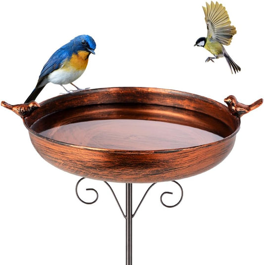 DREAMSOUL 38 Inch Tall Bird Bath with Stake, Vintage Copper Bird Bath for Outside Metal Freestanding Birdbath for Garden Yard Patio