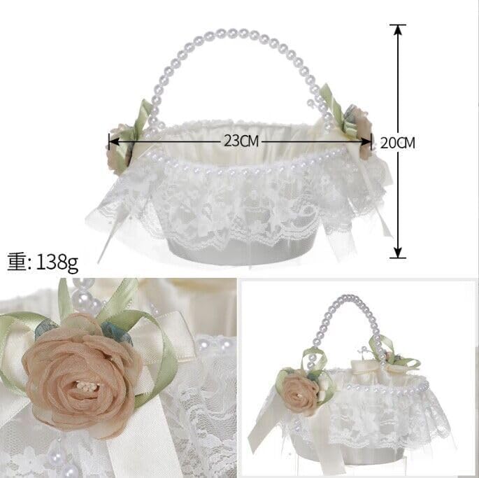 Wedding Flower Girl Basket with Pearl Handle,Satin Flower Storage Basket for Wedding Home Garden Decor (5852, 1)
