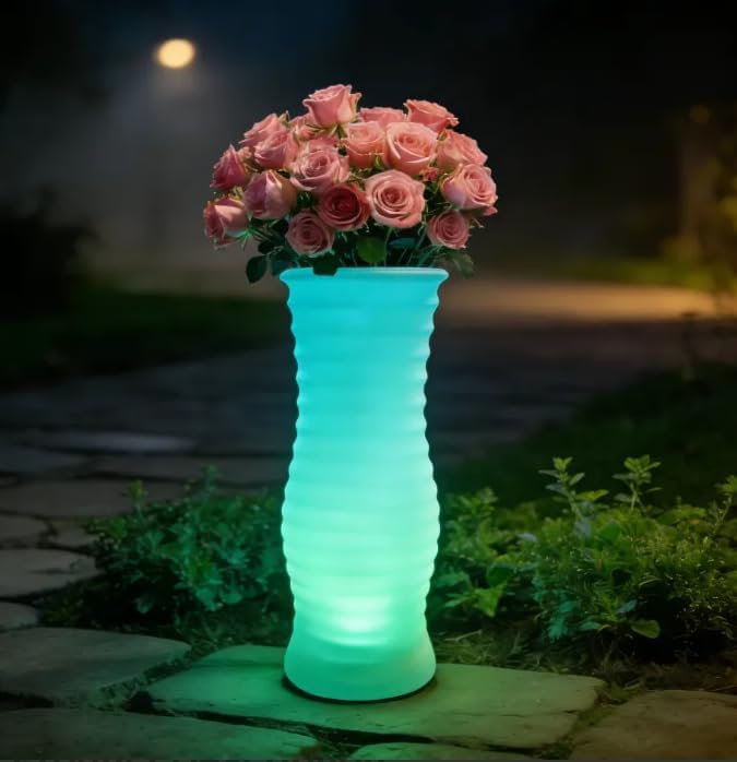 20-inch Cordless LED Lighted Vase w/Remote, Rechargeable LED Vase Nigh