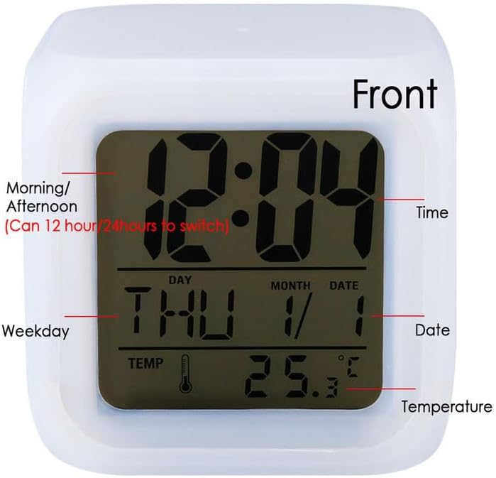 7 Colors LED Alarm Clock Digital Thermometer Alarm Clock Night Light for Kids Bedroom Home Decor Black Cat on Planters Pot