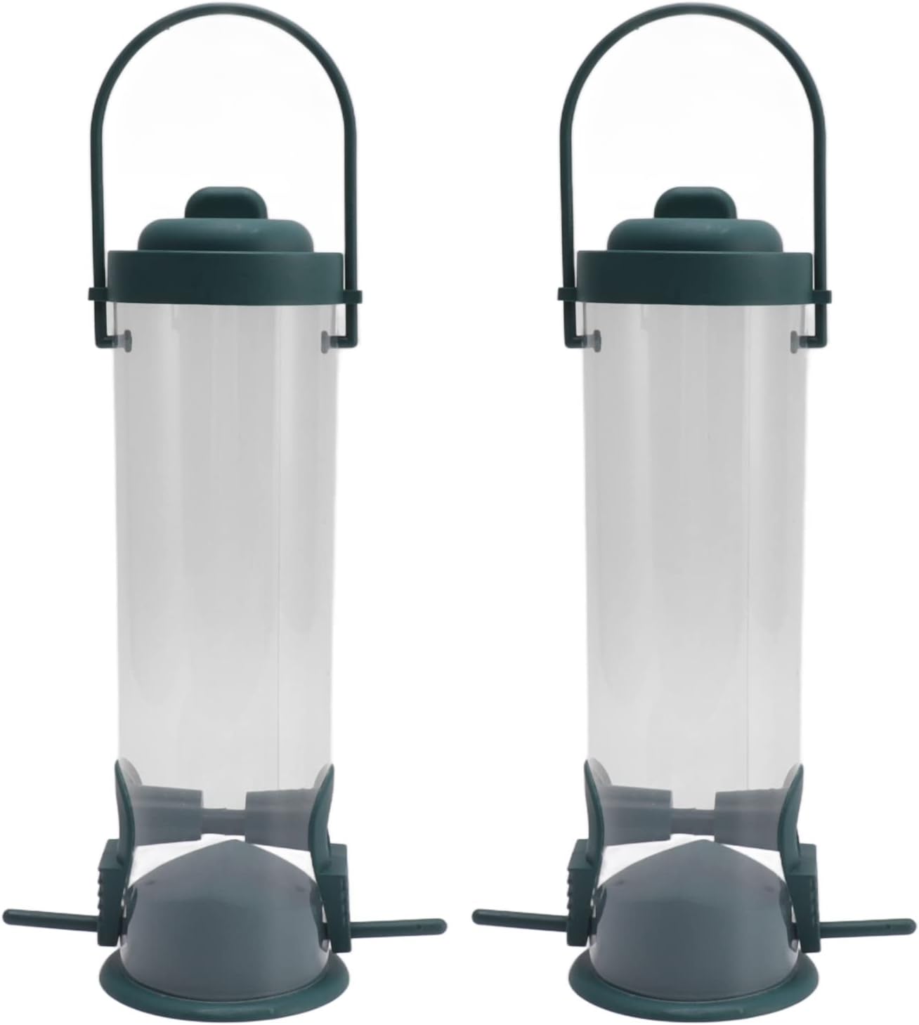 FLEXMAN 2 Set Bird Tube Feeder, 6.5cm Wide Opening Plastic Transparent Hanging Finch Feeder, Garden Decoration with 2 Vents 2 Ports for Outdoor