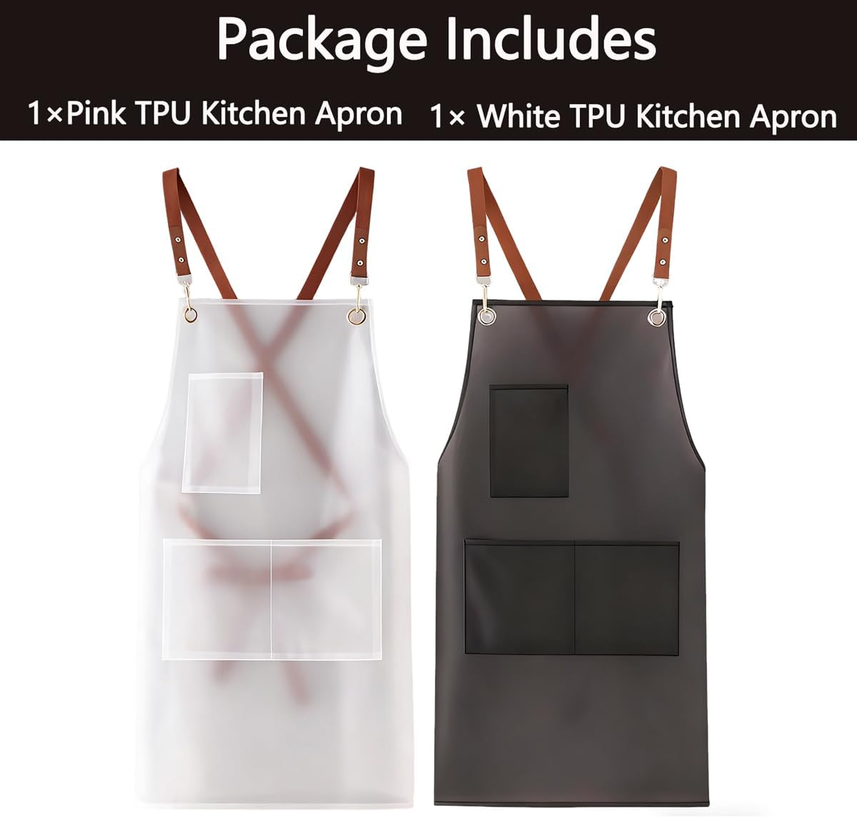 2 Pack Waterproof Translucent Apron with Large Pockets,Cross Back Apro