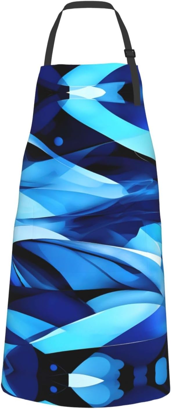 Abstract Blue Print Laundry apron 28x33 In Waterproof Kitchen Apron with Pockets for Cooking Baking