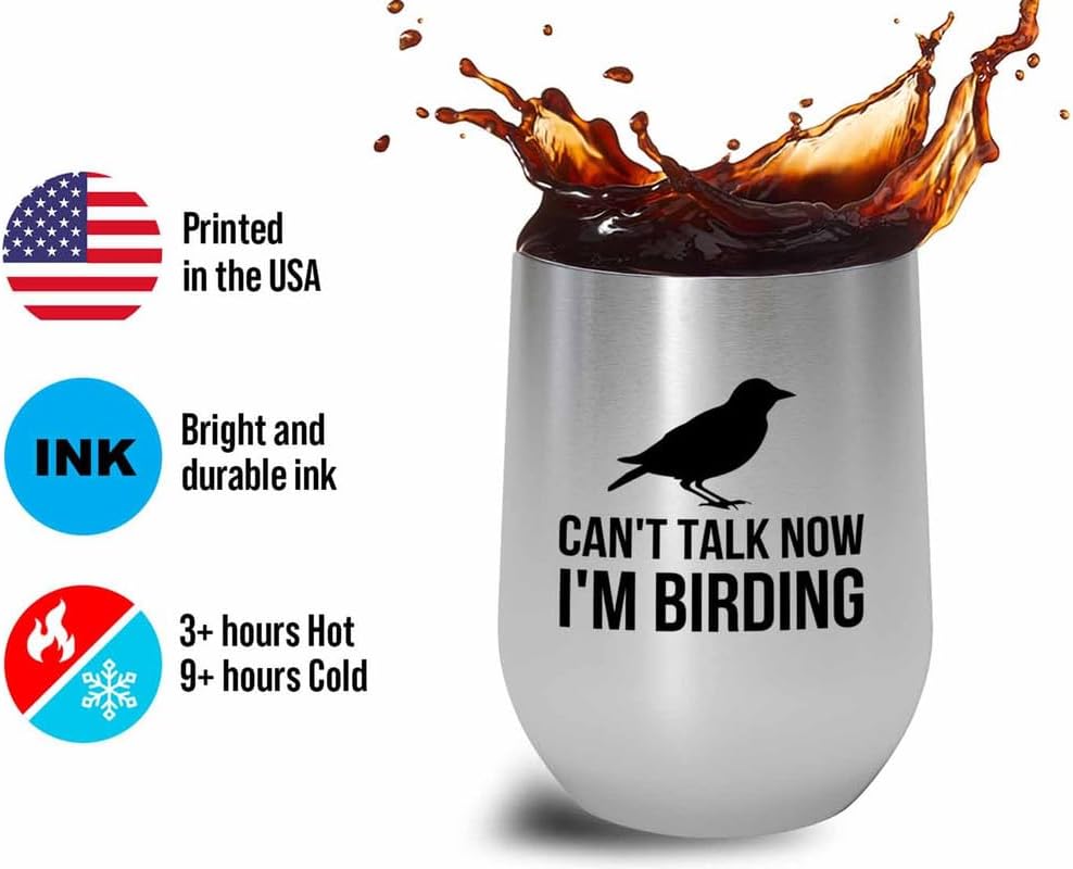 Birding SIlver Edition Wine Tumbler 12oz - I'm birding - Bird Feeder Backyard Birdwatcher Gifts Birding Bird Lover